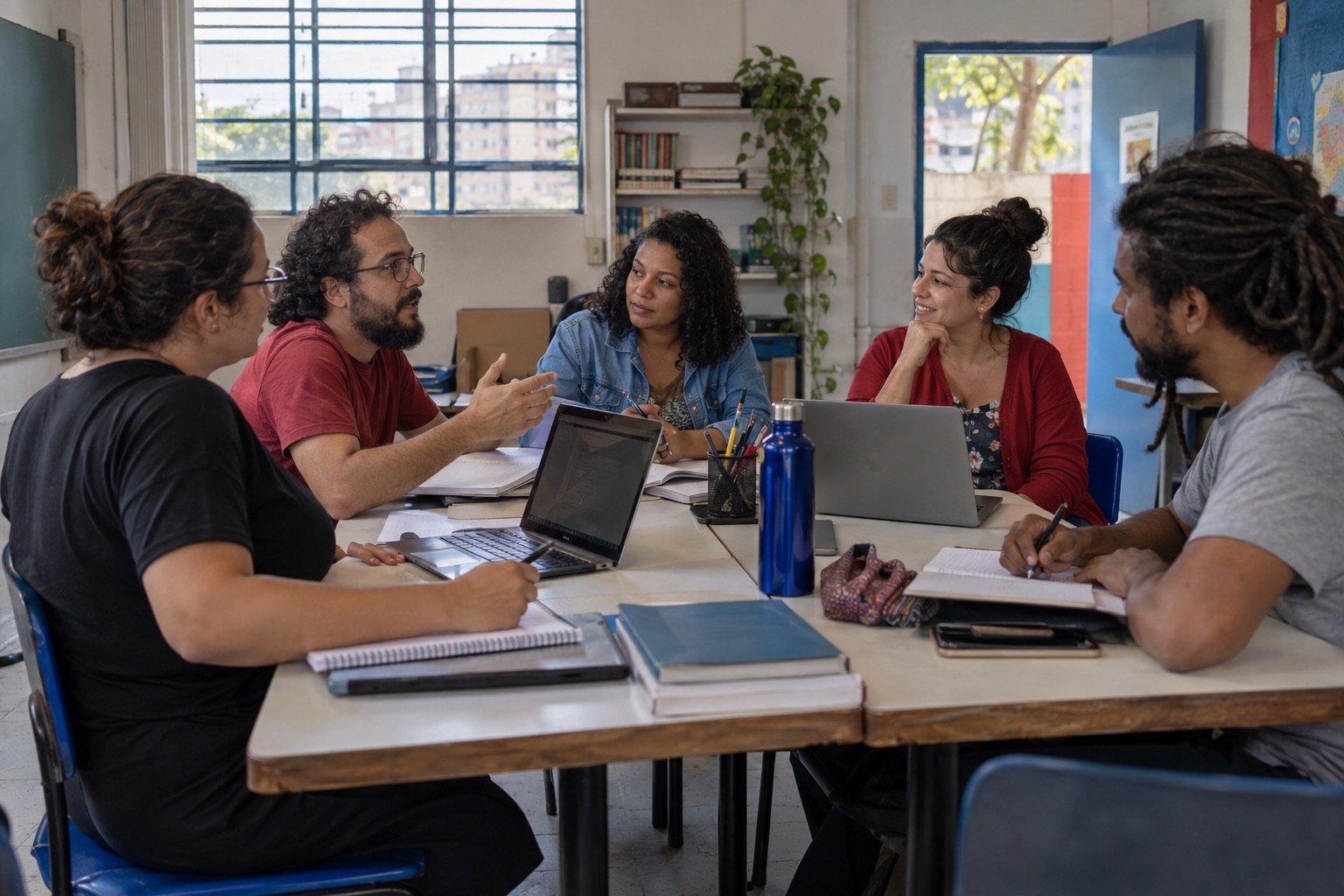 Ilustração gerada de docentes reunidos em planejamento